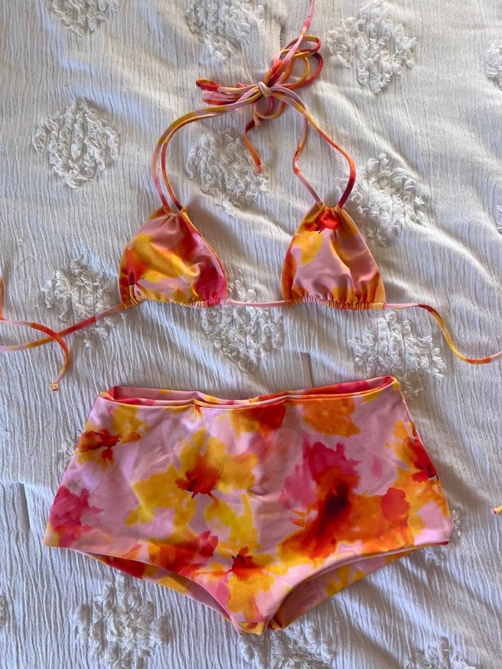 Skatie Pink, Yellow & Orange Floral Tie-String Bikini Set